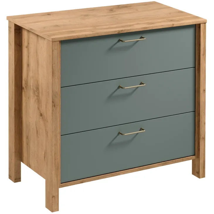 Cassettiera moderna 90x81h cm 3 cassetti rovere verde Leave