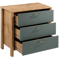 Cassettiera moderna 90x81h cm 3 cassetti rovere verde Leave