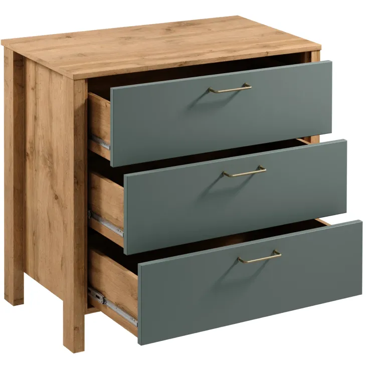 Cassettiera moderna 90x81h cm 3 cassetti rovere verde Leave