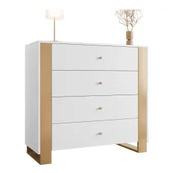 Cassettiera moderna 100x94h cm 4 cassetti bianco oro Reflex