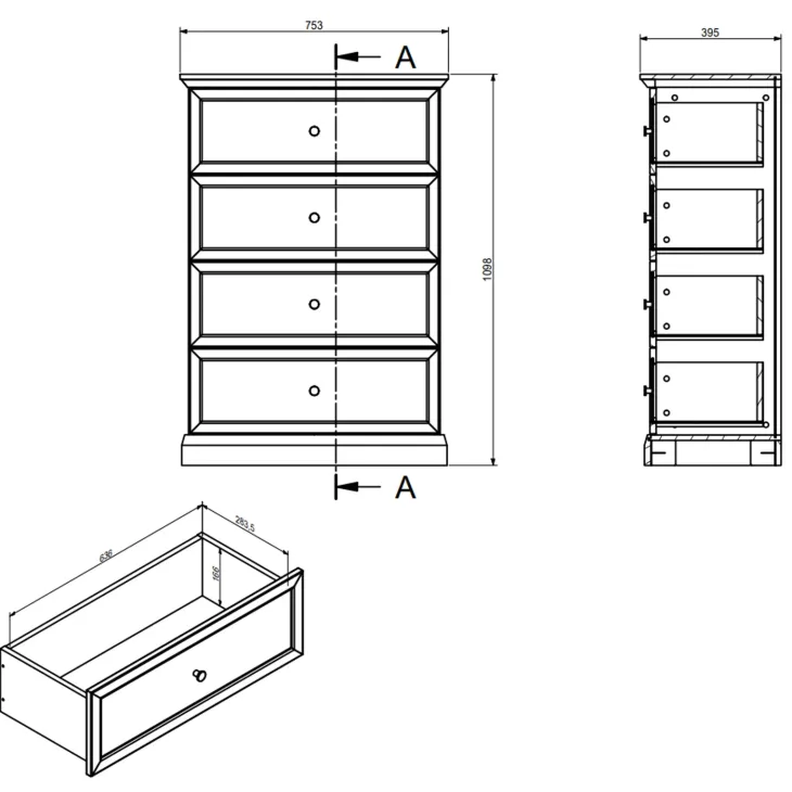 Cassettiera moderna 76x110h cm 4 cassetti shabby nero grafite Purro
