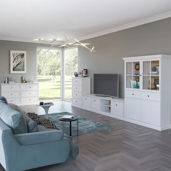 Cassettiera moderna 76x110h cm 4 cassetti shabby bianco Purro
