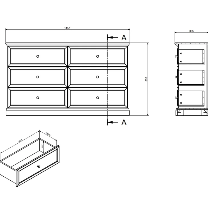 Cassettiera moderna 146x86h cm 6 cassetti shabby bianco Purro