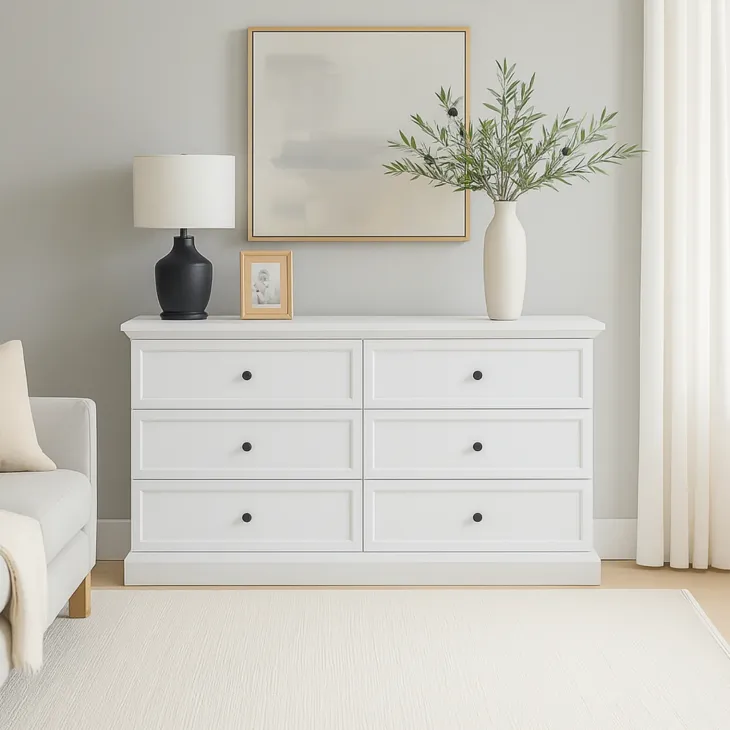 Cassettiera moderna 146x86h cm 6 cassetti shabby bianco Purro