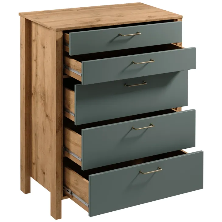 Cassettiera moderna 90x109h cm 5 cassetti rovere verde Leave