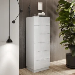 Cassettiera multifunzione 50x138h cm 6 cassetti bianco lucido Silky