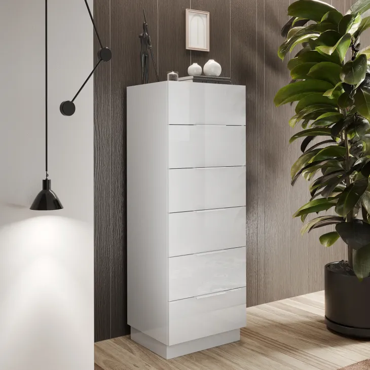 Cassettiera multifunzione 50x138h cm 6 cassetti bianco lucido Silky