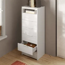 Cassettiera multifunzione 52x138h cm 6 cassetti bianco lucido Gassy