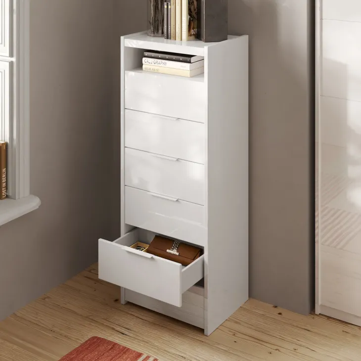 Cassettiera multifunzione 52x138h cm 6 cassetti bianco lucido Gassy
