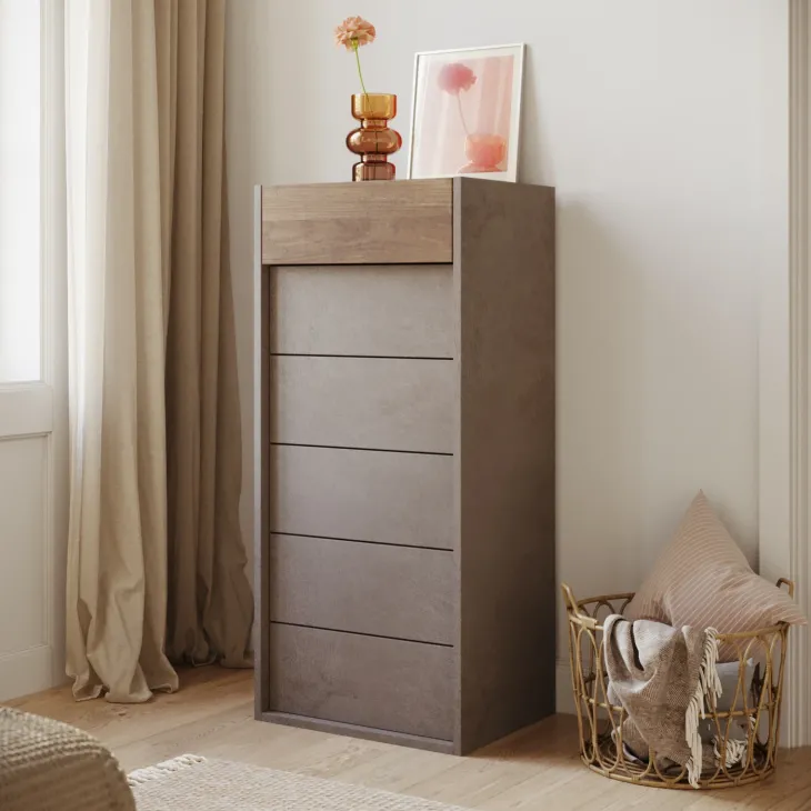 Cassettiera multifunzione 52x138h cm 6 cassetti marrone bronzo rovere scuro Riace