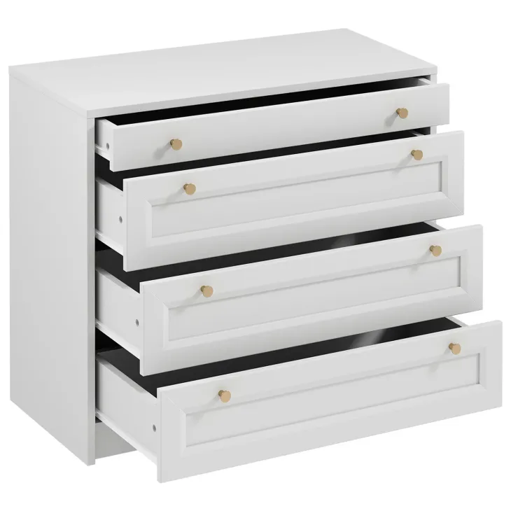 Cassettiera shabby 90x76h cm 4 cassetti bianco Shubo
