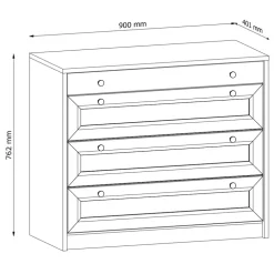 Cassettiera shabby 90x76h cm 4 cassetti bianco Shubo
