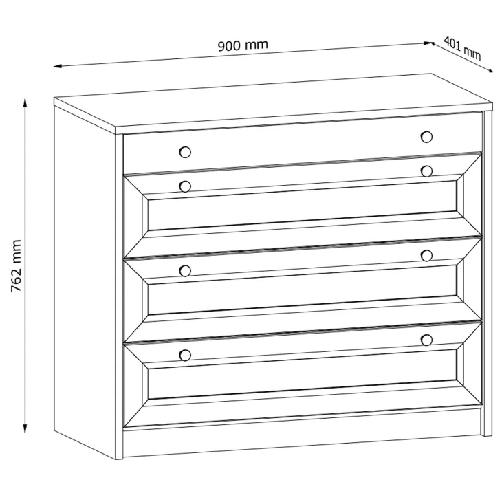 Cassettiera shabby 90x76h cm 4 cassetti bianco Shubo