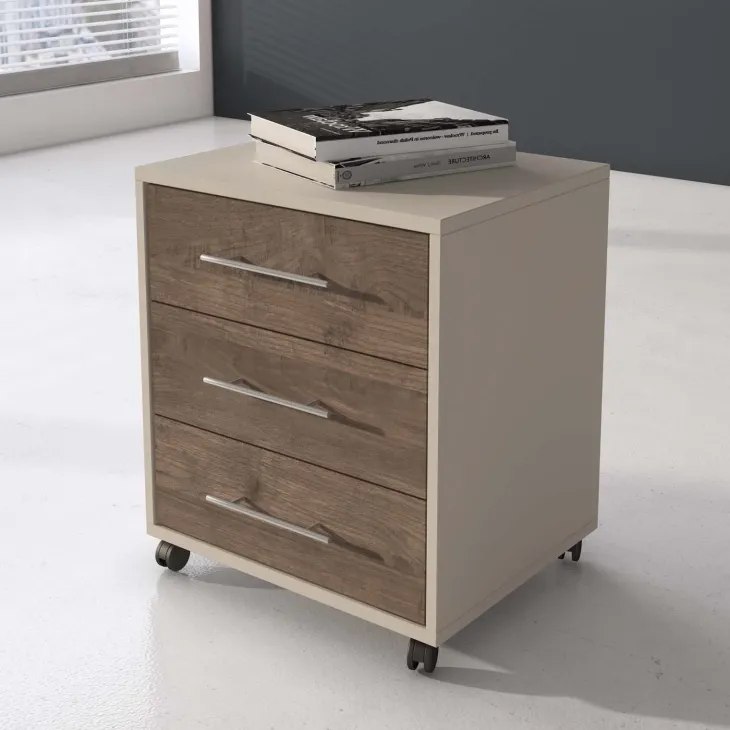 Cassettiera ufficio 43x57cm 3 cassetti beige cashmere noce Woody