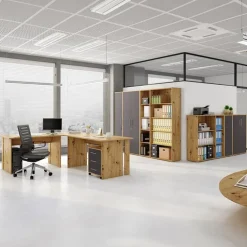 Cassettiera ufficio 43x57h cm 3 cassetti rovere grafite Woody