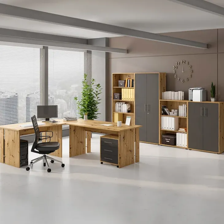 Cassettiera ufficio 43x57h cm 3 cassetti rovere grafite Woody