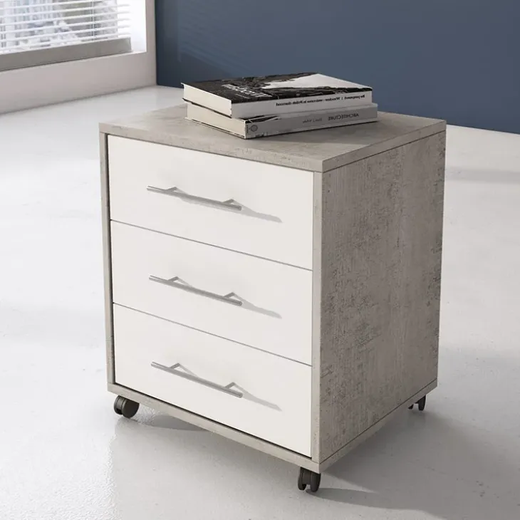 Cassettiera ufficio 43x57h cm 3 cassetti bianco frassinato cemento Woody