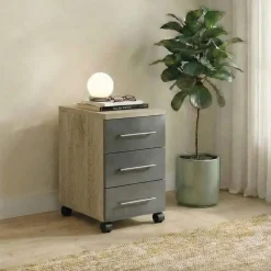Cassettiera ufficio 35x59h cm 3 cassetti con ruote rovere antracite lucido Time S