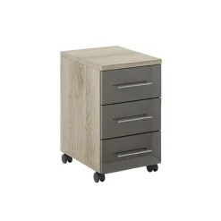 Cassettiera ufficio 35x59h cm 3 cassetti con ruote rovere antracite lucido Time S