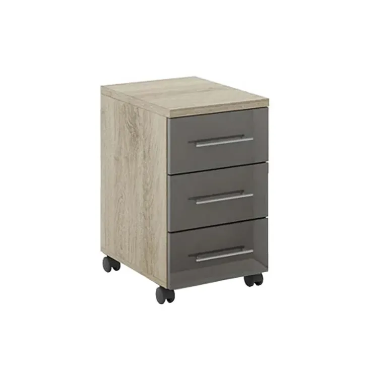 Cassettiera ufficio 35x59h cm 3 cassetti con ruote rovere antracite lucido Time S