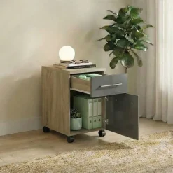Cassettiera ufficio 35x59h cm reversibile rovere antracite lucido Time O