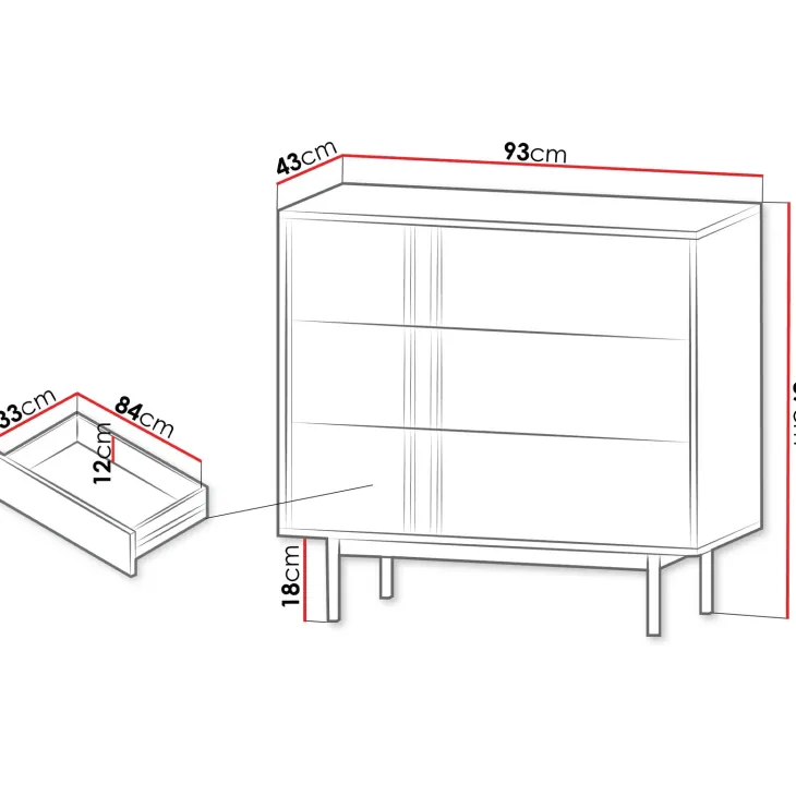 Cassettiera 93x87 cm 3 cassetti antracite rovere Essenzia