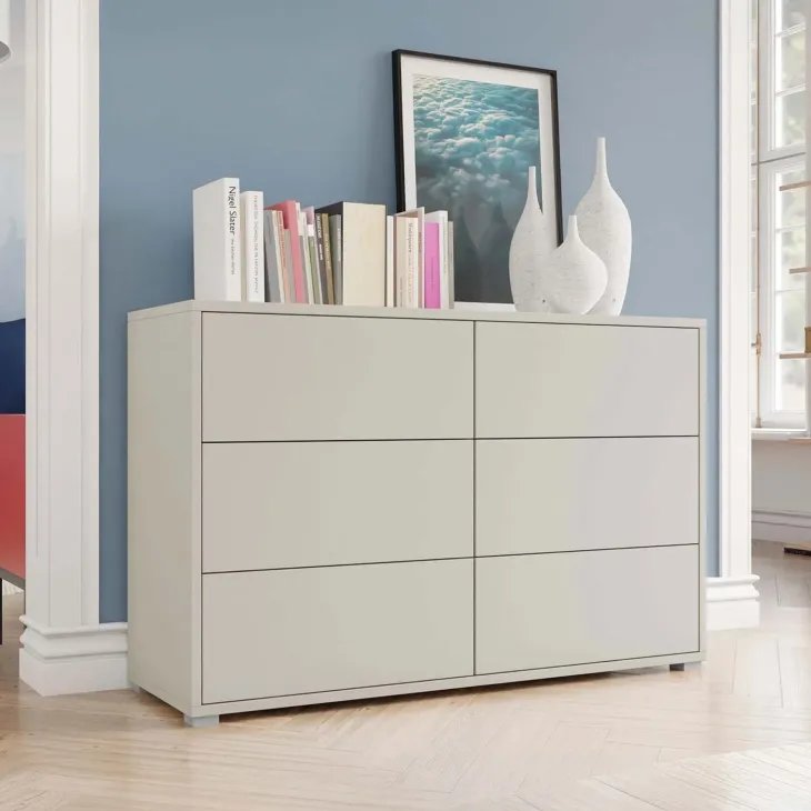 Cassettiera 120x73cm 6 cassetti moderna beige cashmere Eindhoven