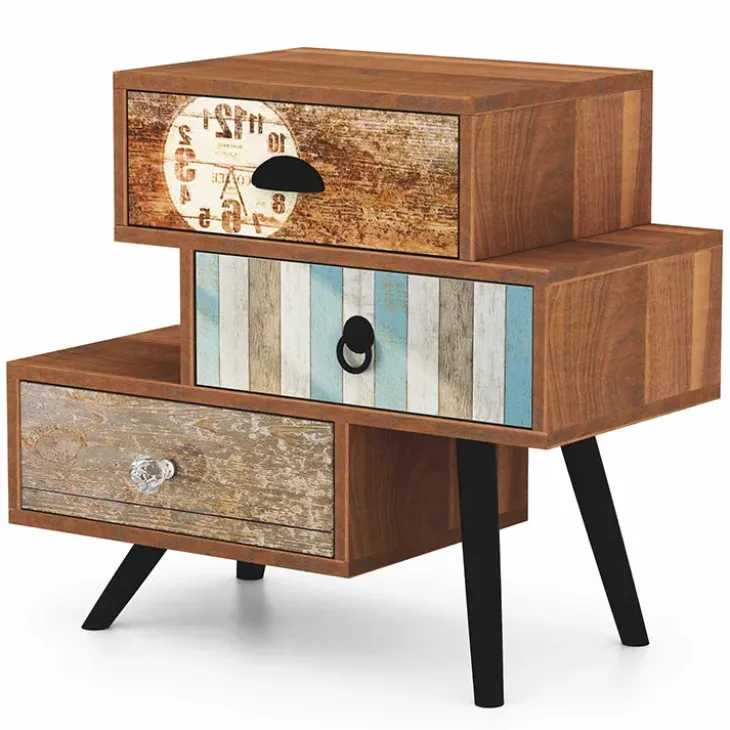 Cassettiera 59x53h cm acciaio nero multicolore con stampe Kabul