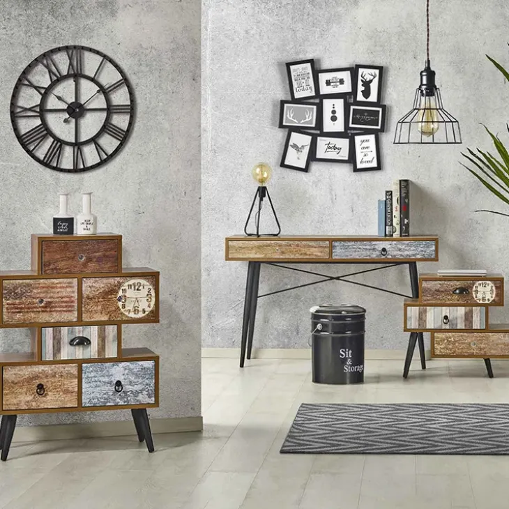 Cassettiera 59x53h cm acciaio nero multicolore con stampe Kabul