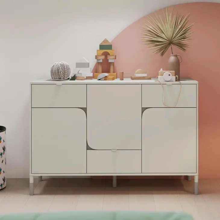 Cassettiera 130x87h cm 3 ante 3 cassetti multiuso beige cashmere Rita