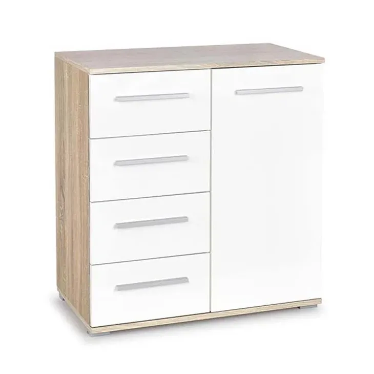 Cassettiera 77x82h cm 4 cassetti 1 anta moderna bianca rovere Viki