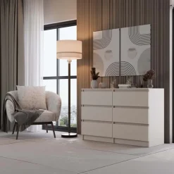Cassettiera 120x75h cm 6 cassetti beige cashmere Kitri