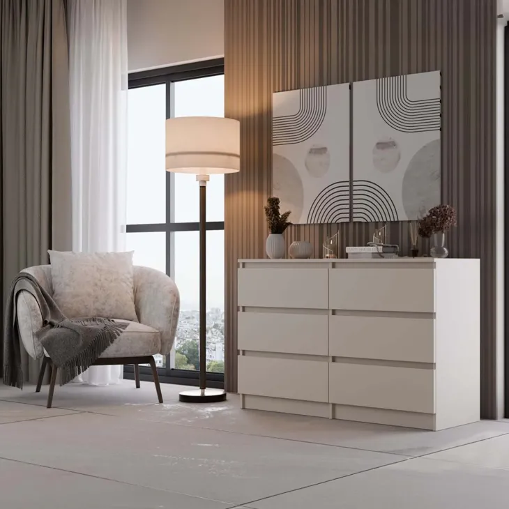 Cassettiera 120x75h cm 6 cassetti beige cashmere Kitri