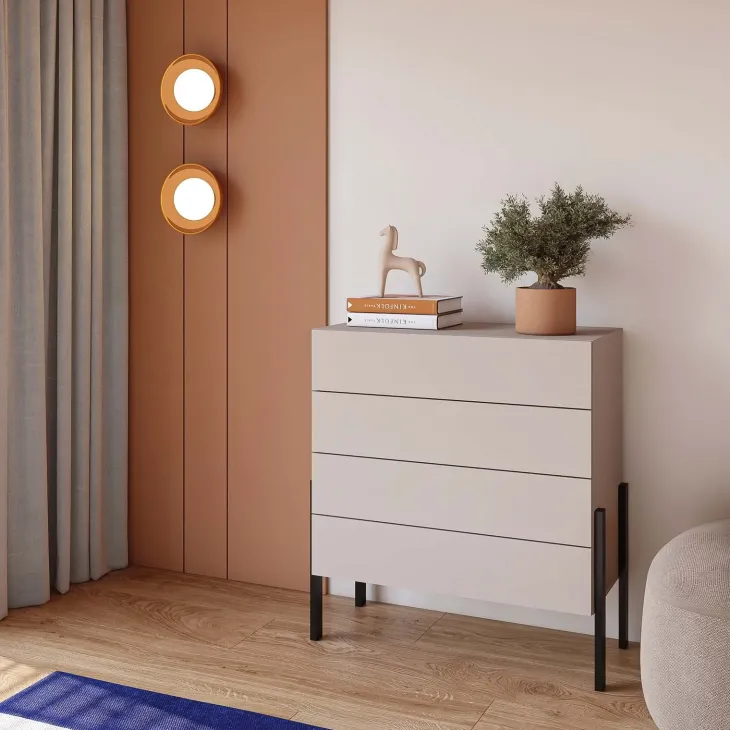 Cassettiera 84x90h cm 4 cassetti beige cashmere Simple
