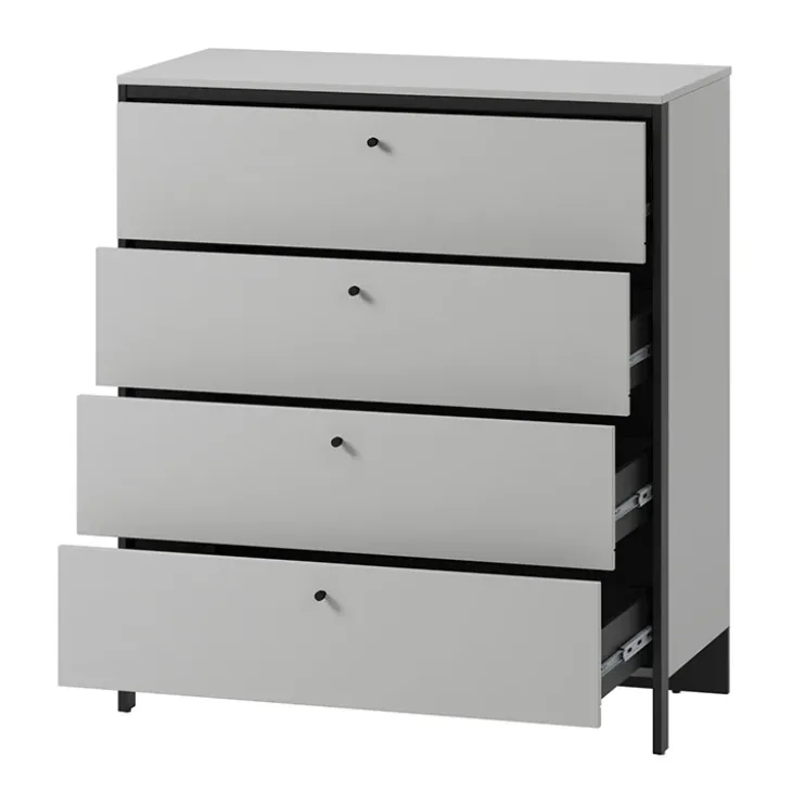 Cassettiera 101x115h cm 4 cassetti con LED grigio nero Luna