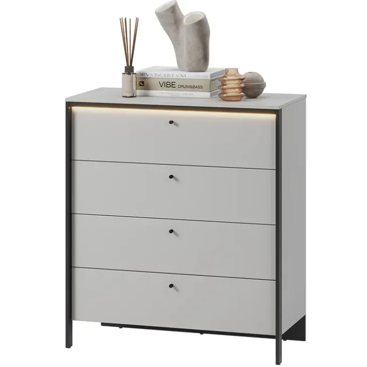 Cassettiera 101x115h cm 4 cassetti con LED grigio nero Luna