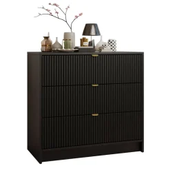 Cassettiera 80x75h cm 3 cassetti moderna nero Athena