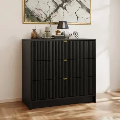 Cassettiera 80x75h cm 3 cassetti moderna nero Athena