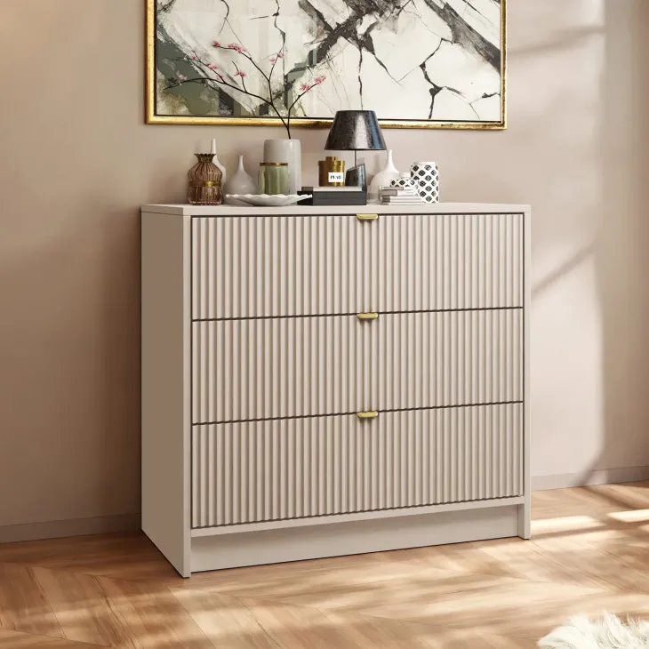 Cassettiera 80x75h cm 3 cassetti moderna beige Athena
