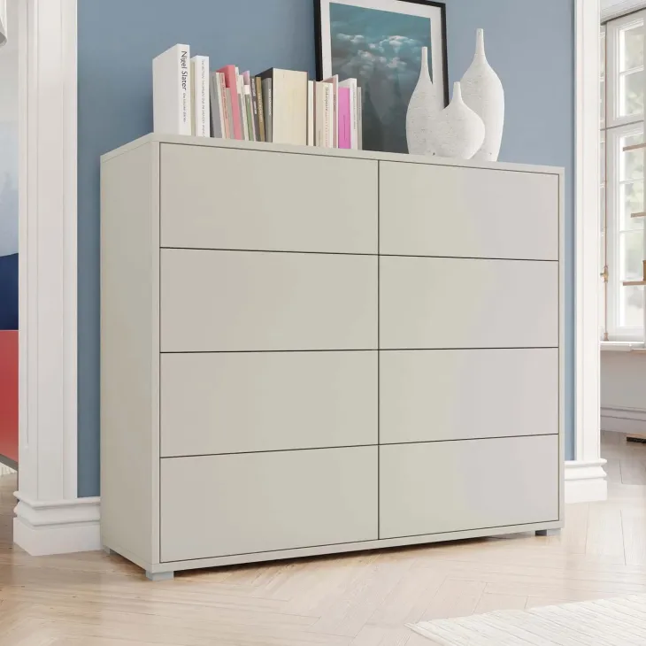 Cassettiera 120x93h cm 8 cassetti moderna beige cashmere Eindhoven