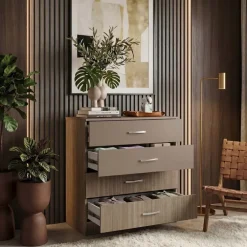 Cassettiera 80x91h cm 4 cassetti moderno rovere scuro marrone Cavour Gihome®