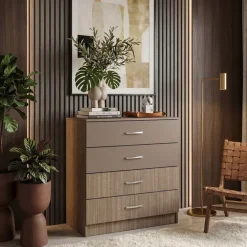 Cassettiera 80x91h cm 4 cassetti moderno rovere scuro marrone Cavour Gihome®
