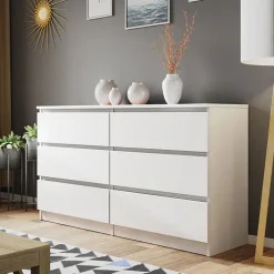 Cassettiera 139x77h cm 6 cassetti moderna bianco Rotterdam