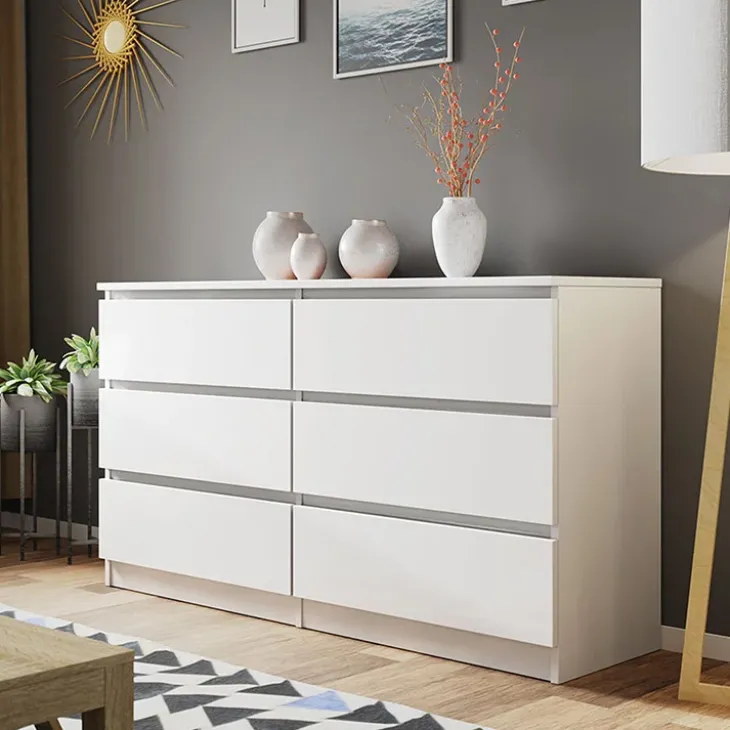 Cassettiera 139x77h cm 6 cassetti moderna bianco Rotterdam
