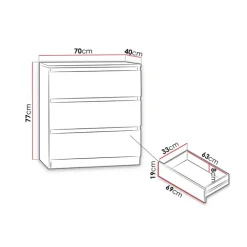 Cassettiera 70x77h cm 3 cassetti moderna bianco Rotterdam