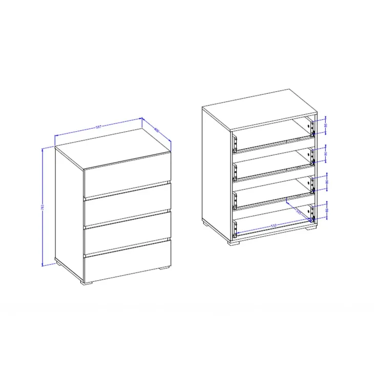 Cassettiera 60x79h cm 4 cassetti rovere Lolla