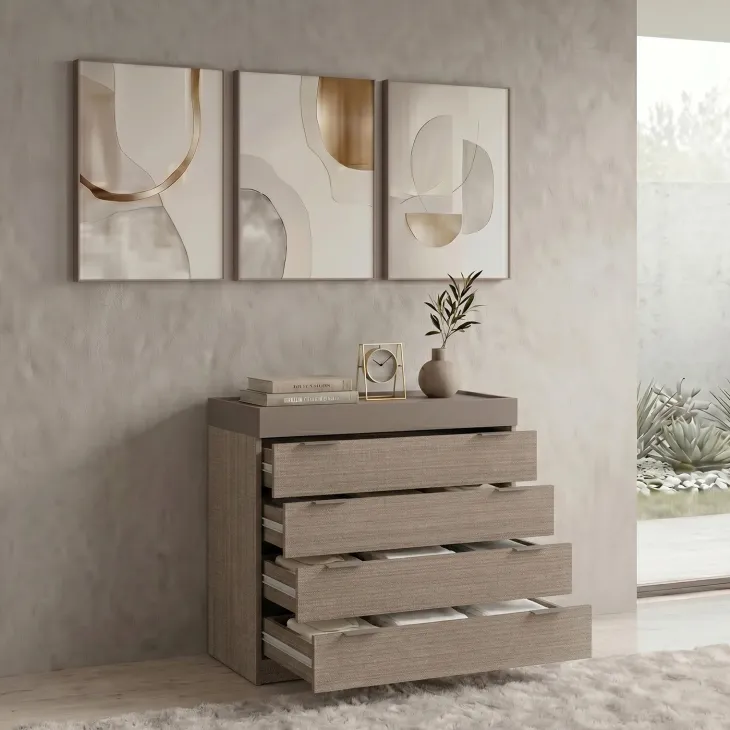 Cassettiera 90x88h cm 4 cassetti rovere scuro marrone Rebecca