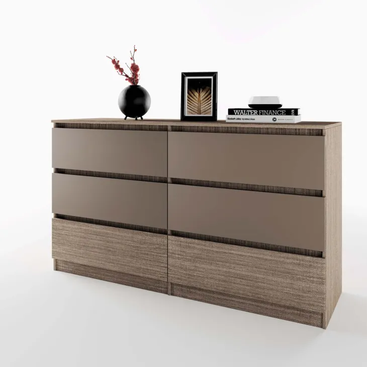 Cassettiera 138x81h cm 6 cassetti rovere scuro marrone Imma