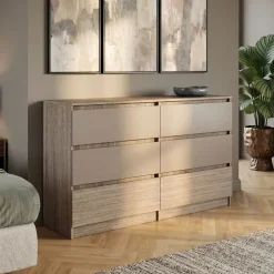Cassettiera 138x81h cm 6 cassetti rovere scuro marrone Imma