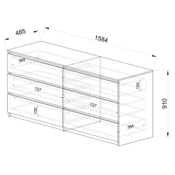 Cassettiera 138x81h cm 6 cassetti rovere scuro marrone Imma